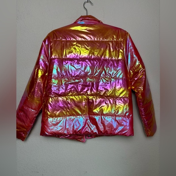 💥12/3 HOST PICK!💥 NWT Jodifl Holographic Pink and Yellow Puffer Jacket S - Picture 3 of 10